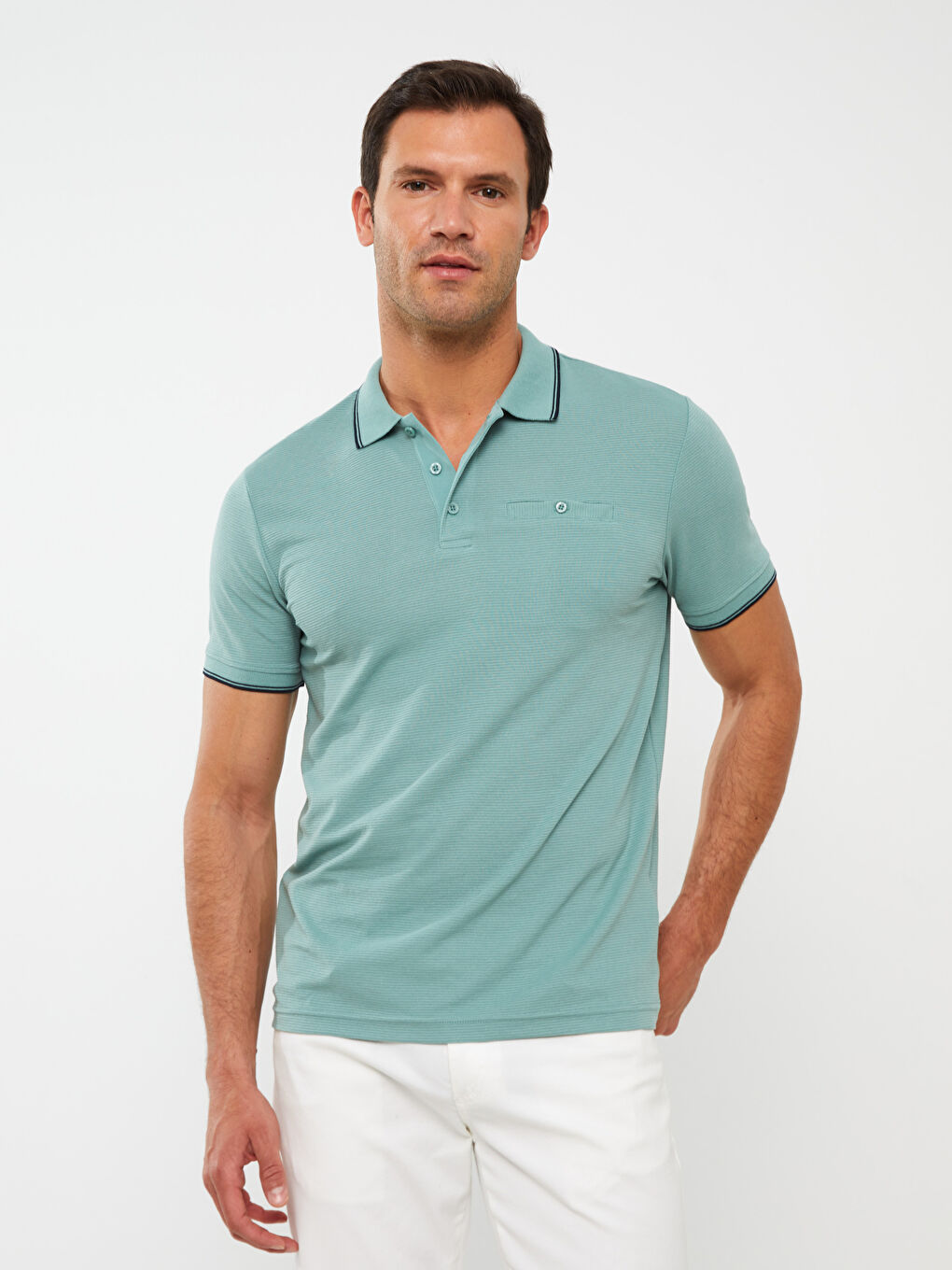 Ерлерге арналған поло жағалы қысқа жең футболка