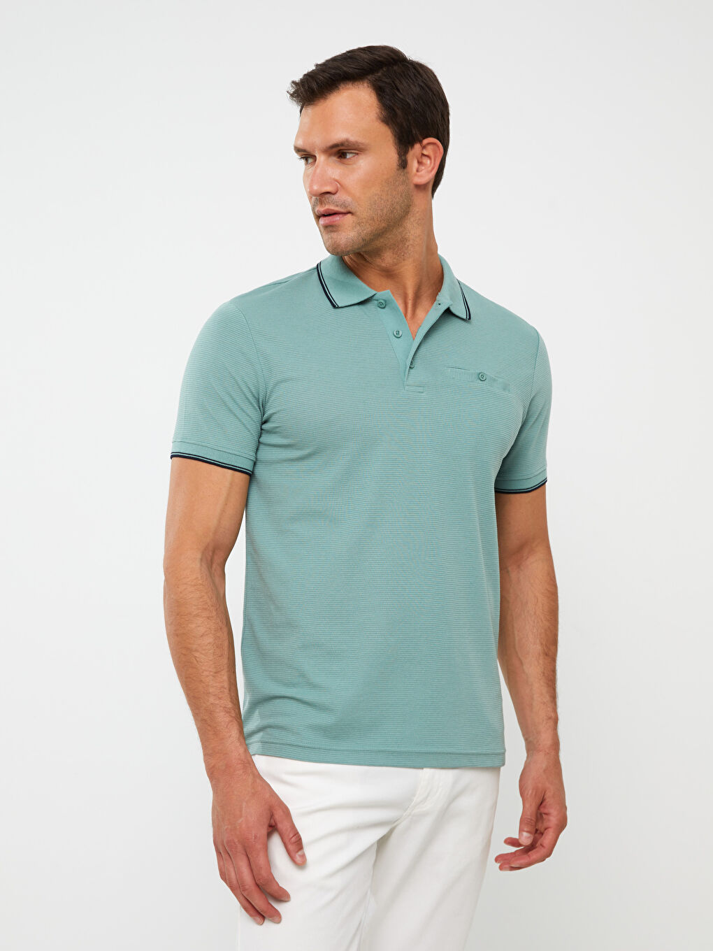 Ерлерге арналған поло жағалы қысқа жең футболка-1