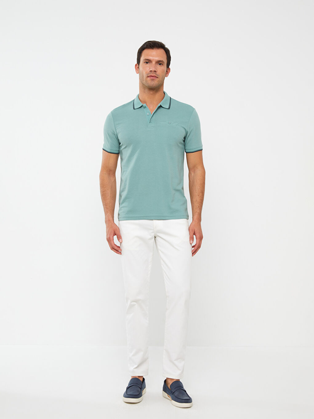 Ерлерге арналған поло жағалы қысқа жең футболка-2