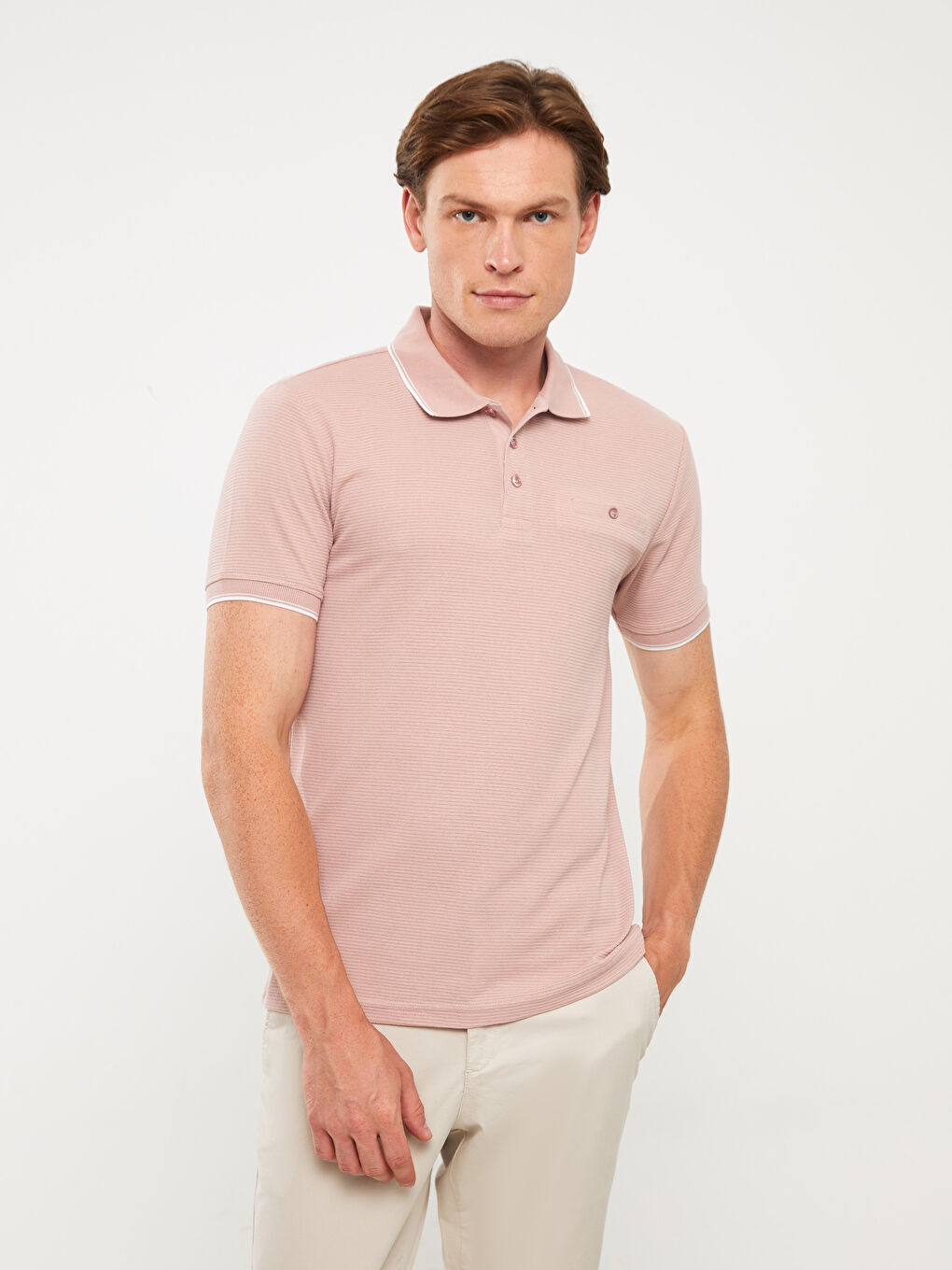 Pembe Polo Yaka Kısa Kollu Erkek Tişört