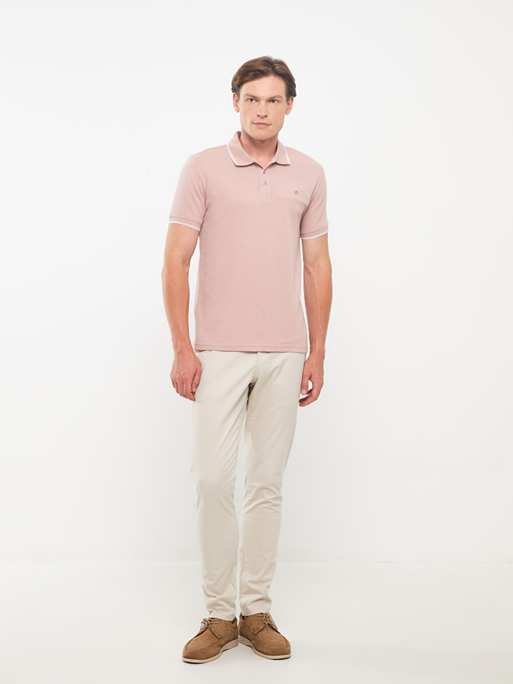 Pembe Polo Yaka Kısa Kollu Erkek Tişört-2