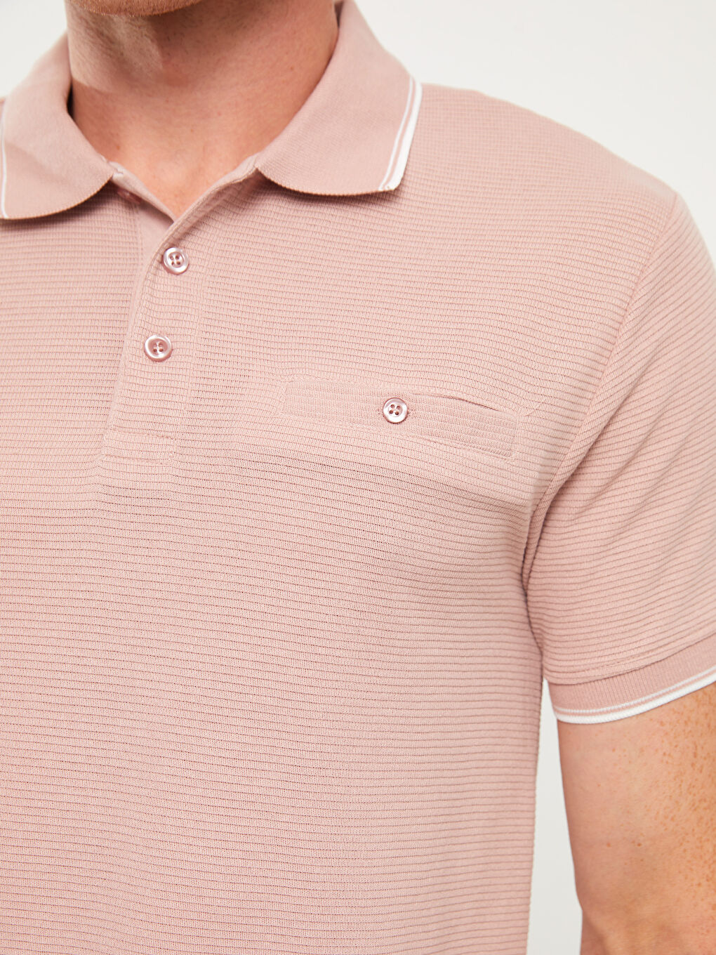 Pembe Polo Yaka Kısa Kollu Erkek Tişört-3