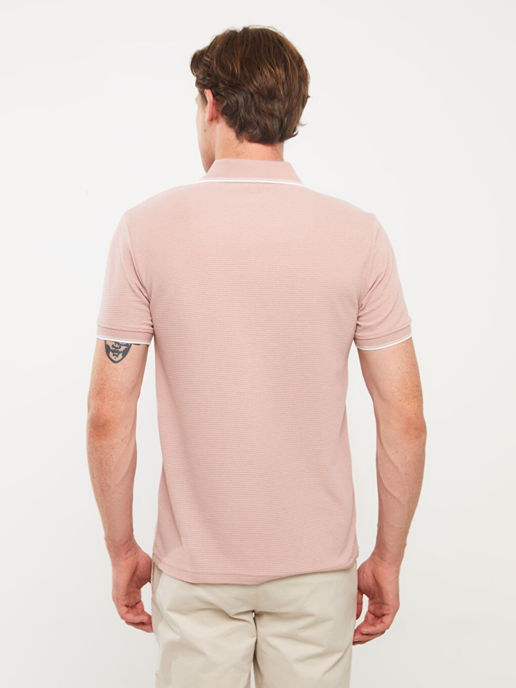 Pembe Polo Yaka Kısa Kollu Erkek Tişört-4