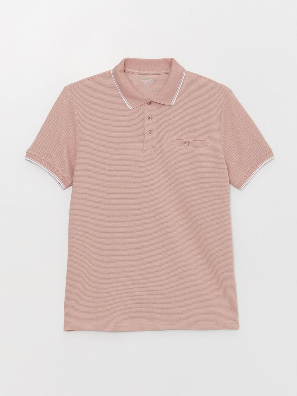 Pembe Polo Yaka Kısa Kollu Erkek Tişört-5