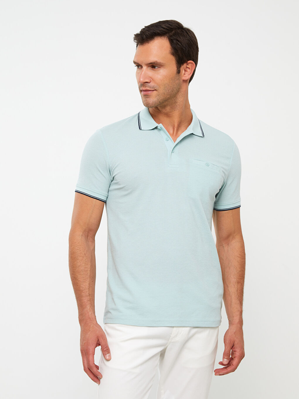 Ерлерге арналған поло жағалы қысқа жең футболка-1