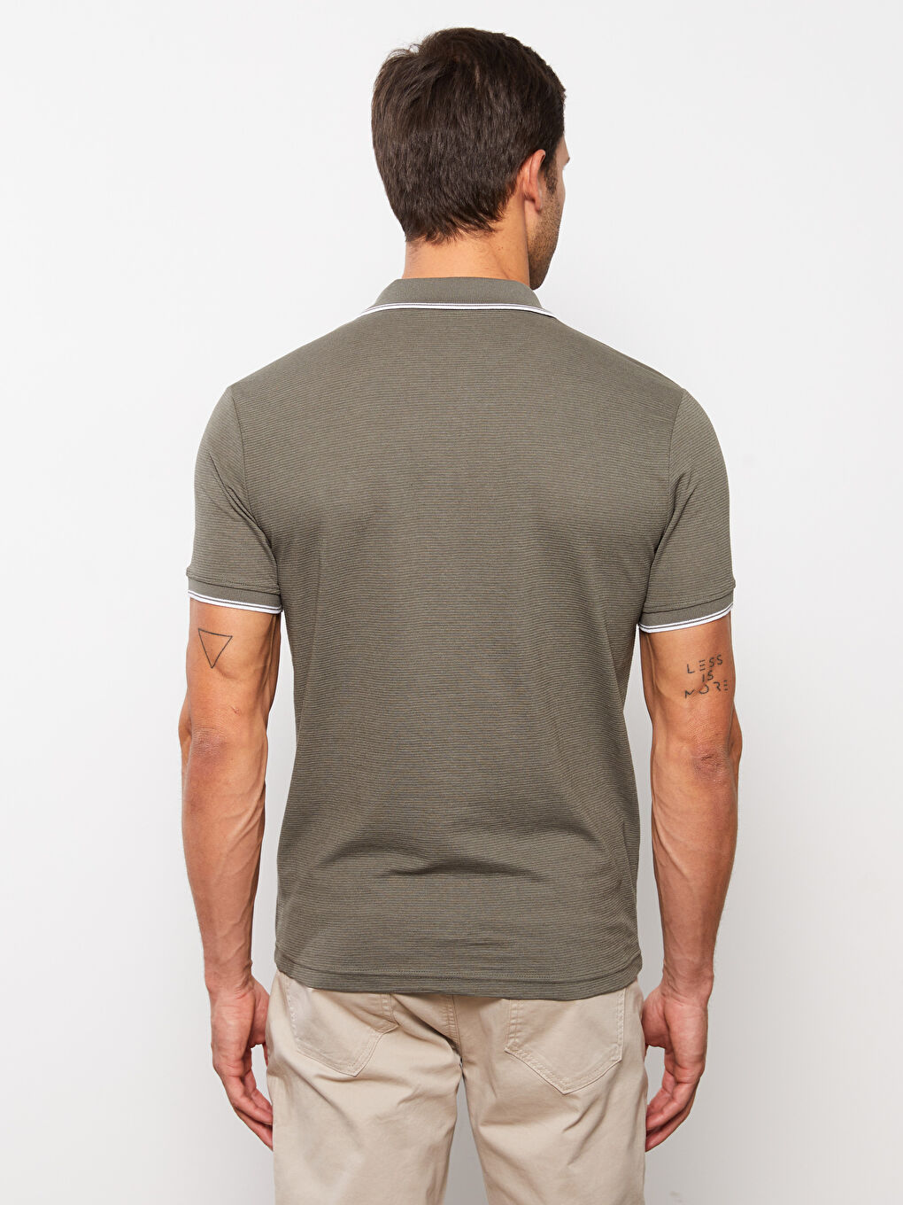 Haki Polo Yaka Kısa Kollu Erkek Tişört-4