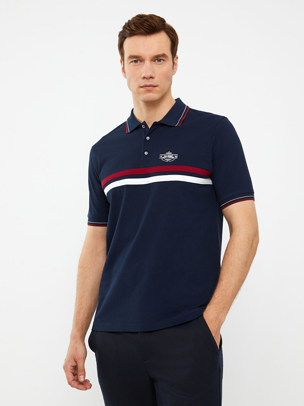 Polo Neck Short Sleeve Color Block Pique Men's T-Shirt-1