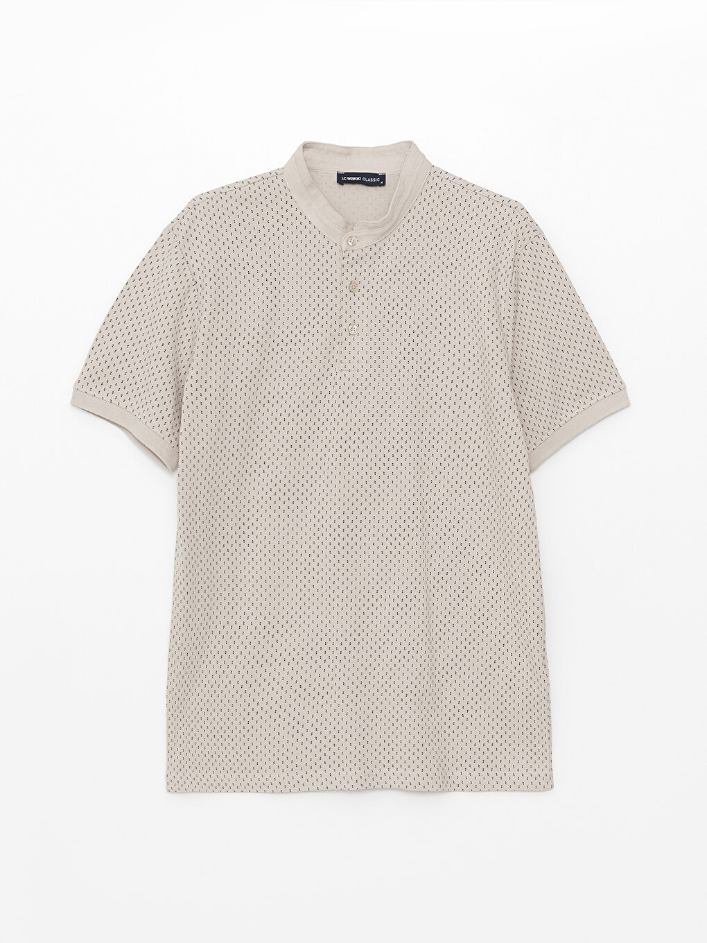 تي شيرت للرجال بياقة مندرين كم قصير بيكيه منقوش-5