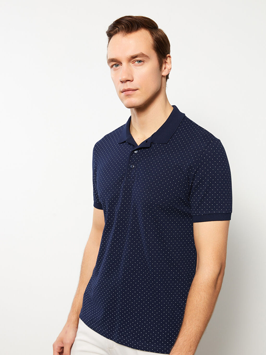 Polo Neck Short Sleeve Patterned Pique Men's T-Shirt-1