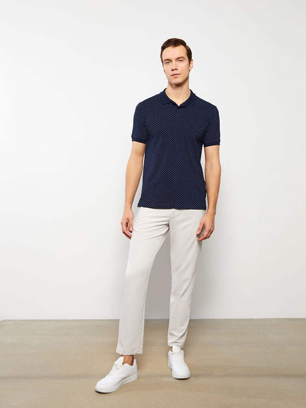 Polo Neck Short Sleeve Patterned Pique Men's T-Shirt-2