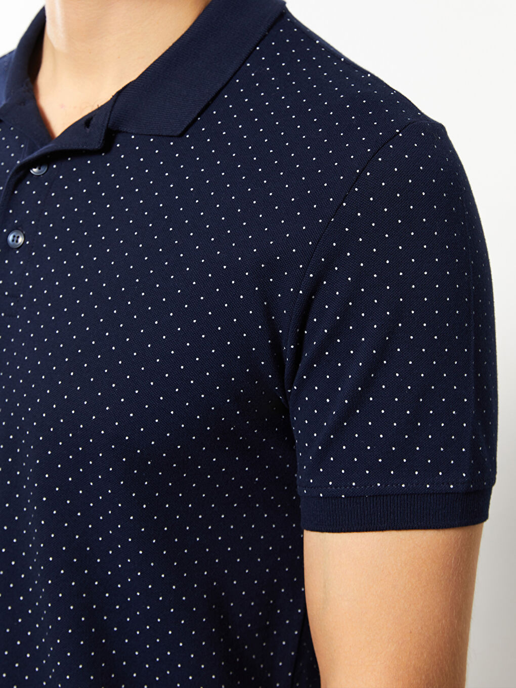 Polo Neck Short Sleeve Patterned Pique Men's T-Shirt-3