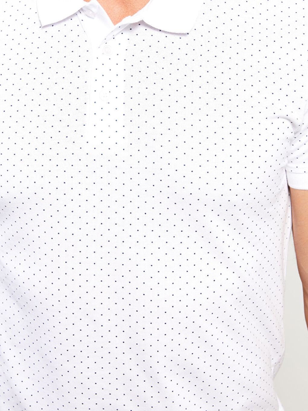 Beyaz Polo Yaka Kısa Kollu Desenli Pike Erkek Tişört-3