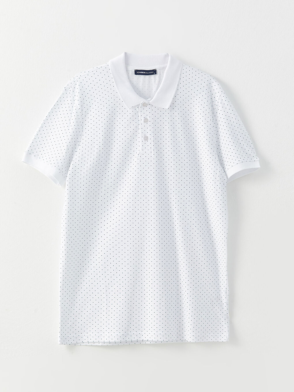 Beyaz Polo Yaka Kısa Kollu Desenli Pike Erkek Tişört-5
