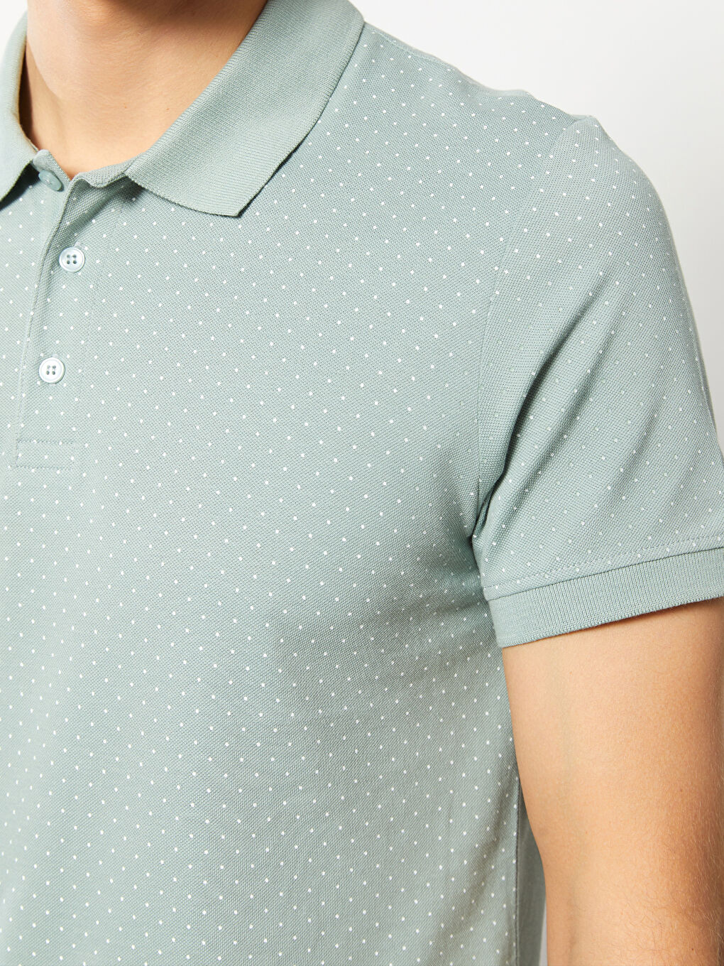 Yeşil Polo Yaka Kısa Kollu Desenli Pike Erkek Tişört-2