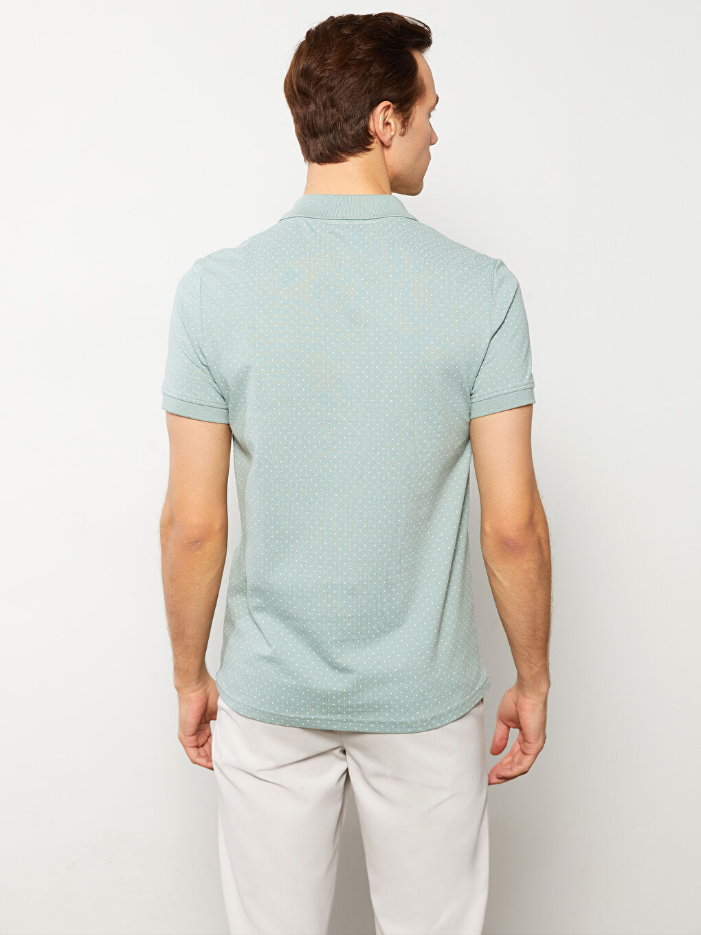 Yeşil Polo Yaka Kısa Kollu Desenli Pike Erkek Tişört-3