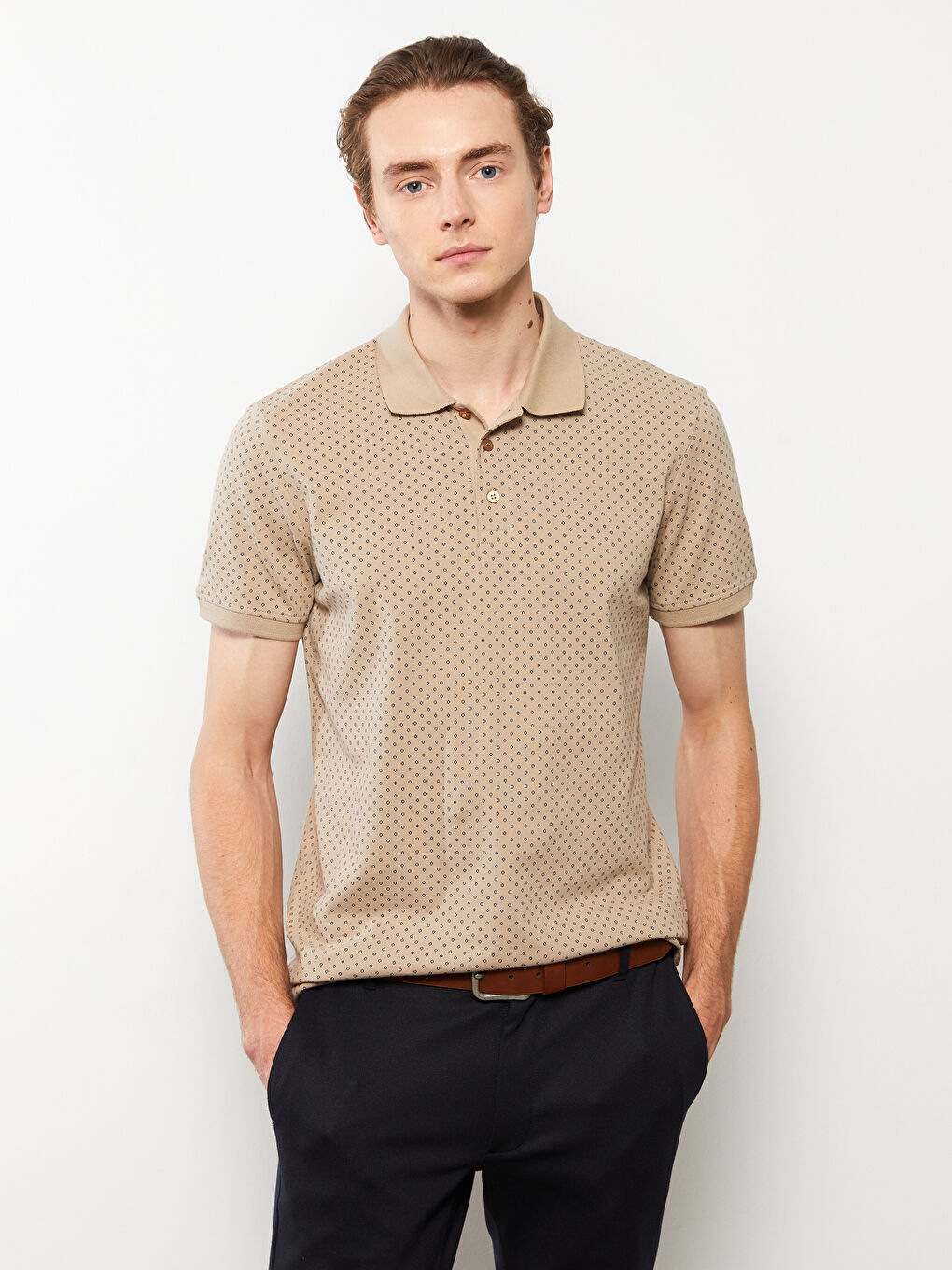 Polo Neck Short Sleeve Patterned Pique Men's T-Shirt