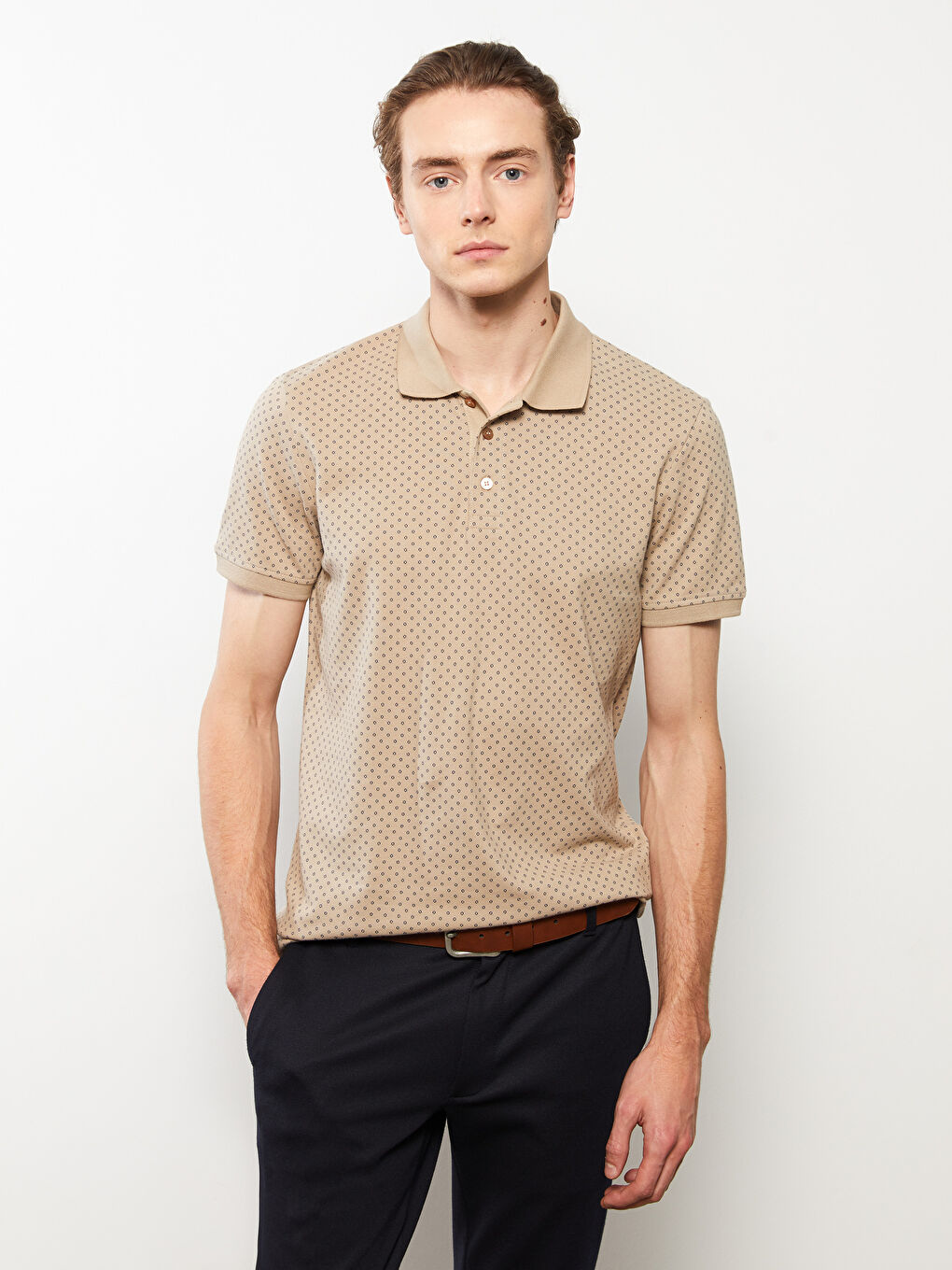 Polo Neck Short Sleeve Patterned Pique Men's T-Shirt-1