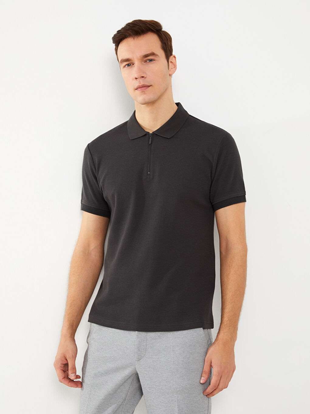 Antrasit Polo Yaka Kısa Kollu Erkek Tişört
