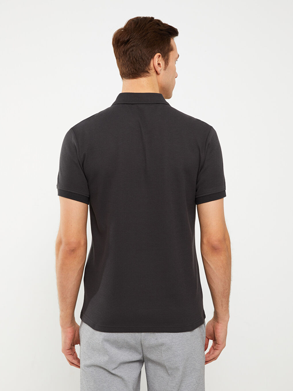 Antrasit Polo Yaka Kısa Kollu Erkek Tişört-4