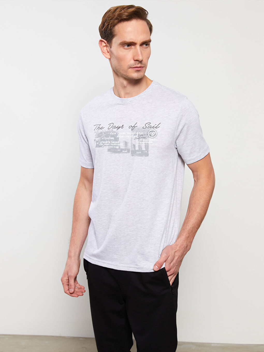 Футболка Мужская с Круглым Вырезом, Коротким Рукавом, С Принтом, Из Гребенного Хлопка-1