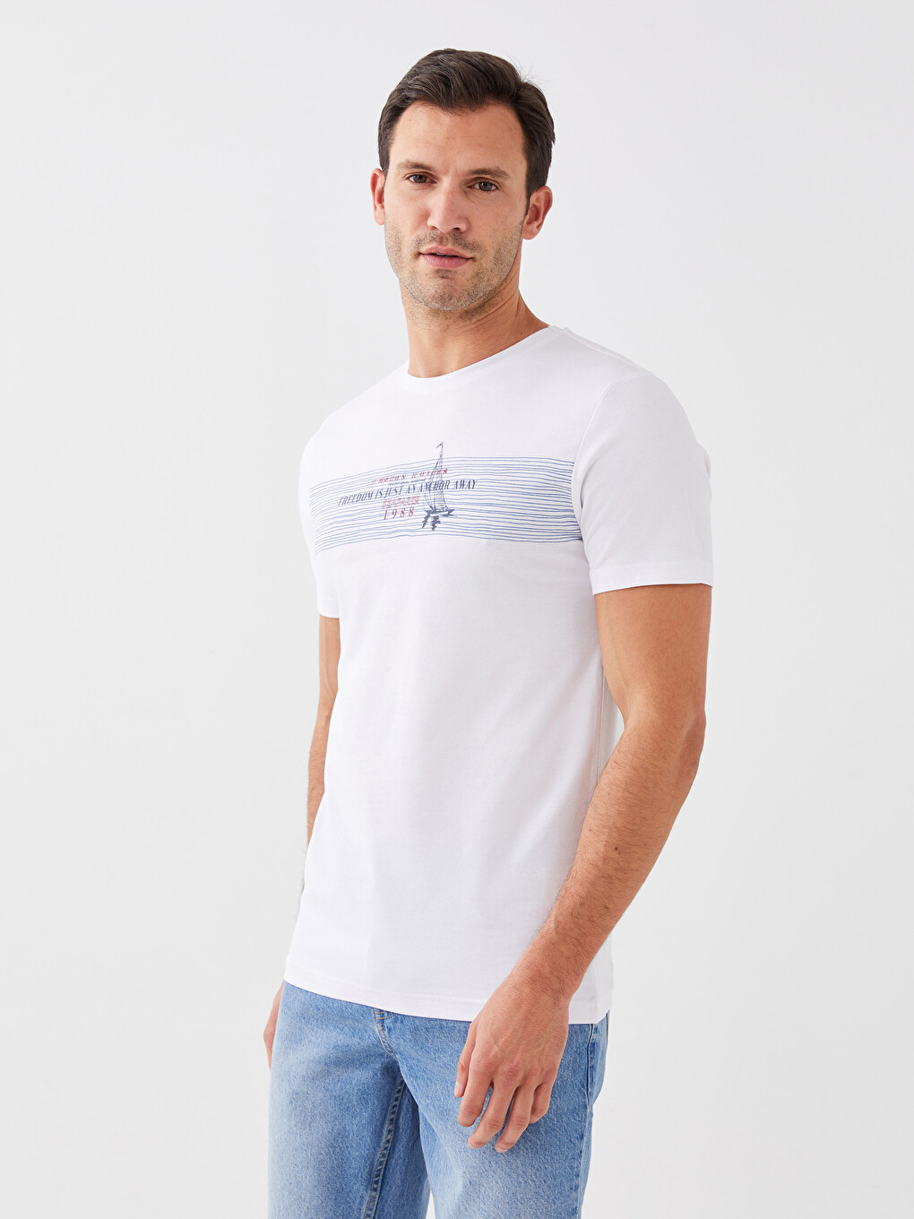 Crew Neck Short Sleeve Printed Combed Cotton Men's T-shirt