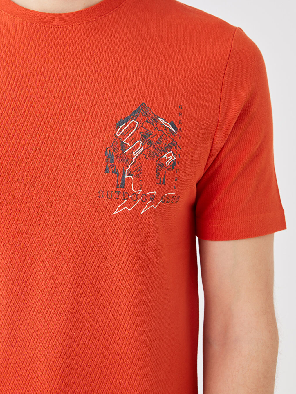 Turuncu Bisiklet Yaka Kısa Kollu Baskılı Erkek Tişört-3