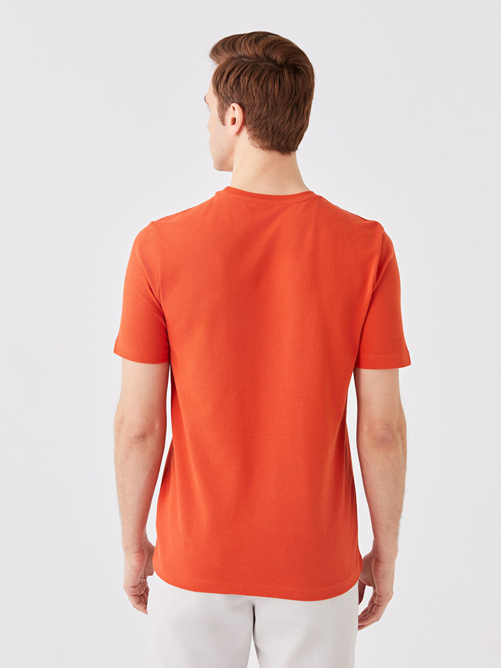 Turuncu Bisiklet Yaka Kısa Kollu Baskılı Erkek Tişört-4