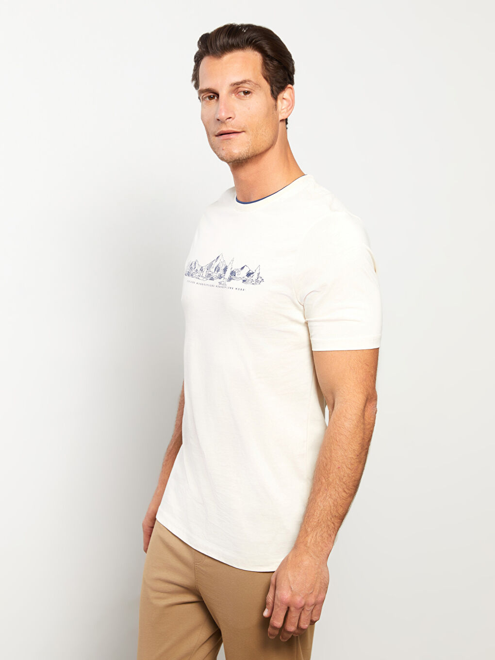 Tricou cu Mânecă Scurtă Imprimat pentru Bărbați cu Guler Rotund-1