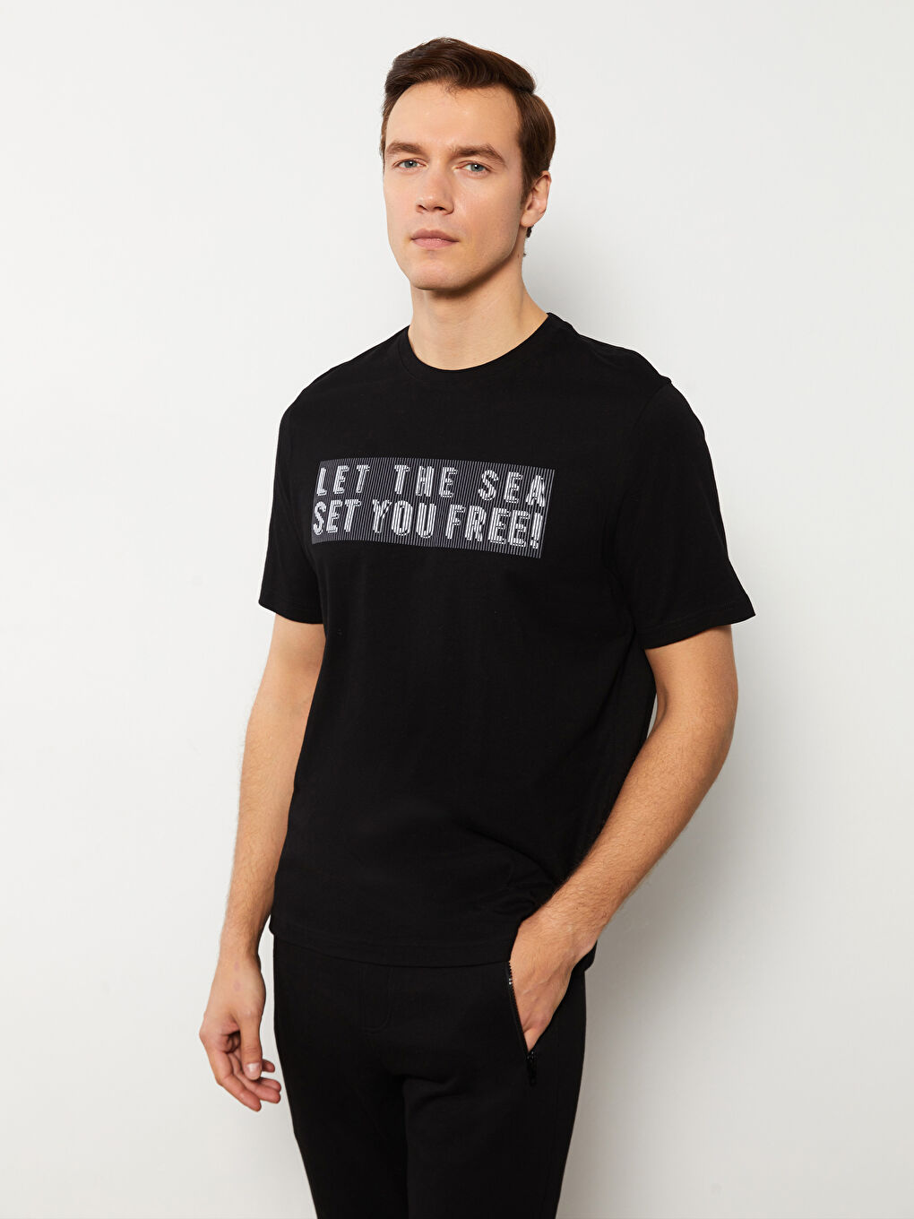 Crew Neck Short Sleeve Printed Combed Cotton Men's T-shirt -S31840Z8-CVL
