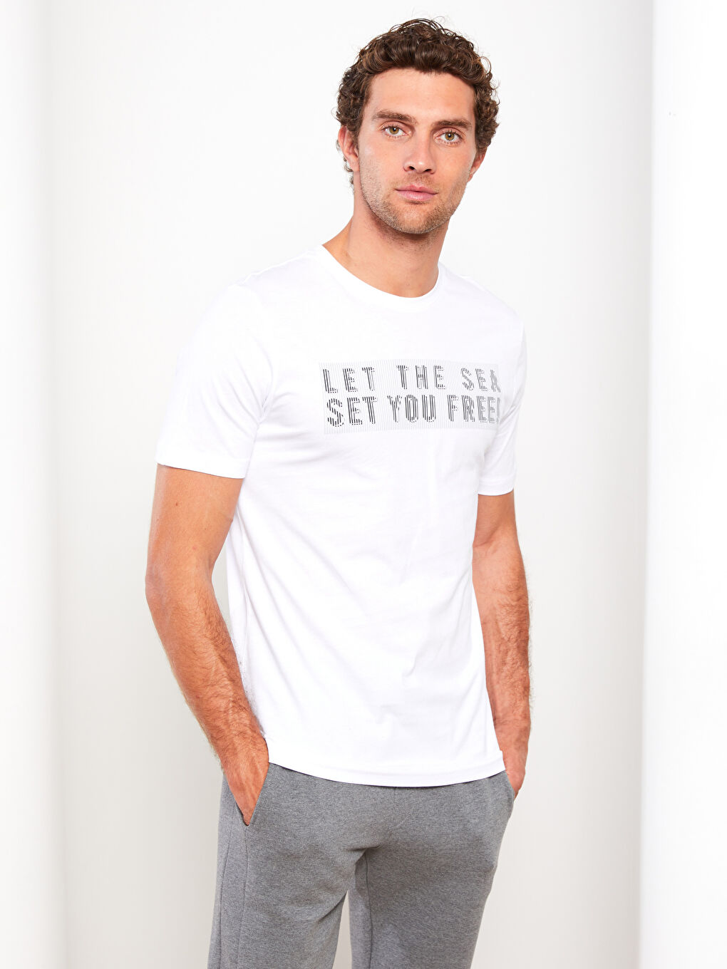 Crew Neck Short Sleeve Printed Combed Cotton Men's T-shirt -S31840Z8-Q6K