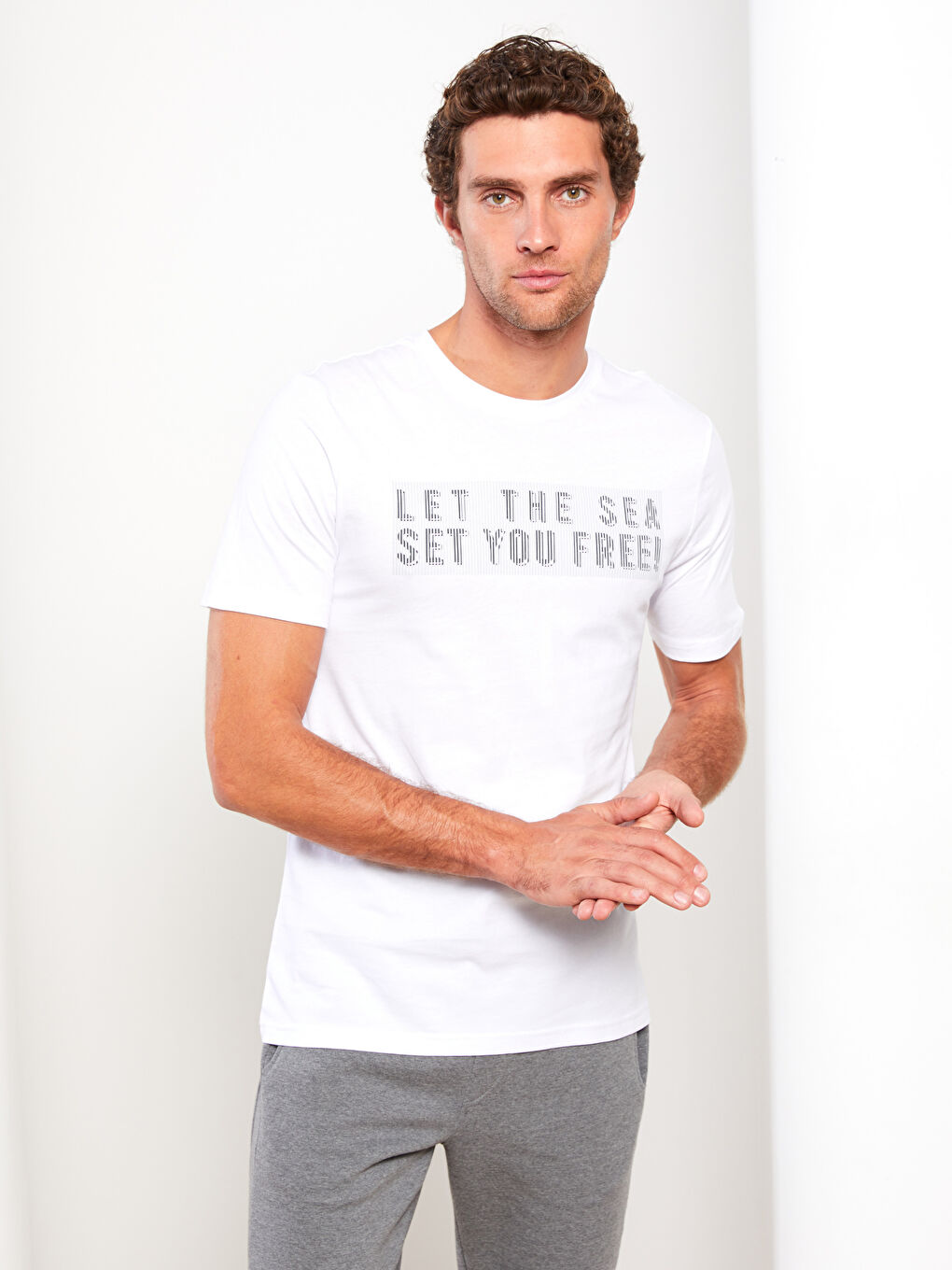 Crew Neck Short Sleeve Printed Combed Cotton Men's T-shirt -S31840Z8-Q6K