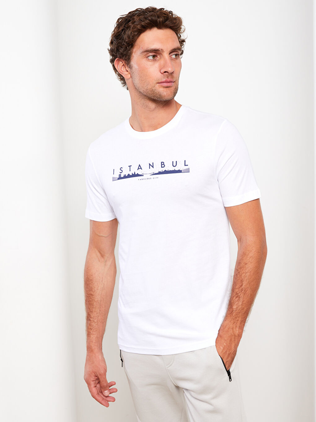 Crew Neck Short Sleeve Istanbul Printed Jersey Men's T-Shirt -S31841Z8-Q6K