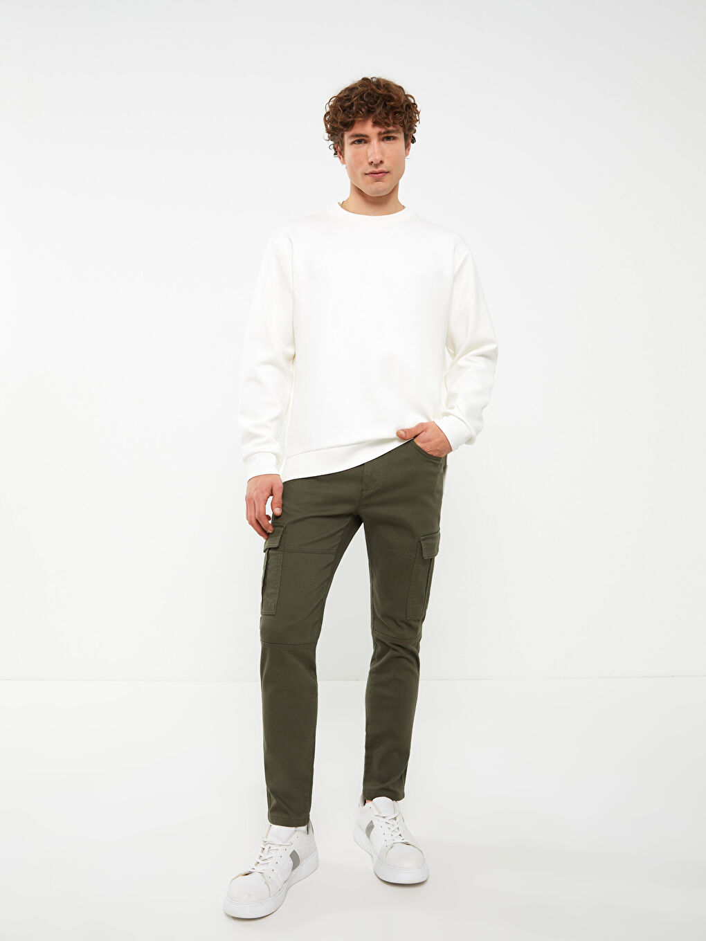 Haki Slim Fit Gabardin Erkek Kargo Pantolon