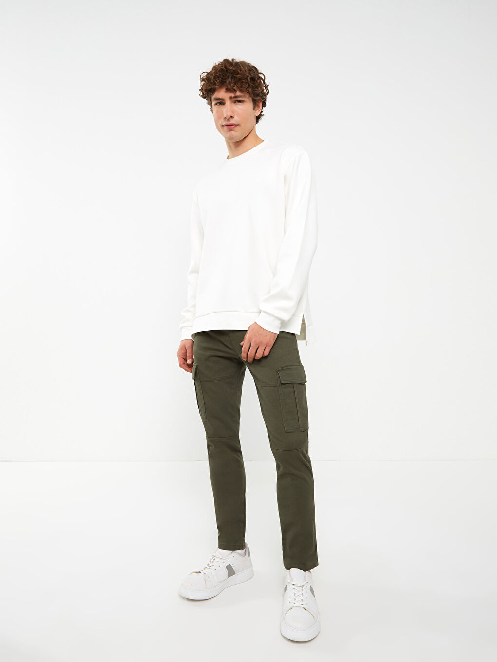 Haki Slim Fit Gabardin Erkek Kargo Pantolon-1