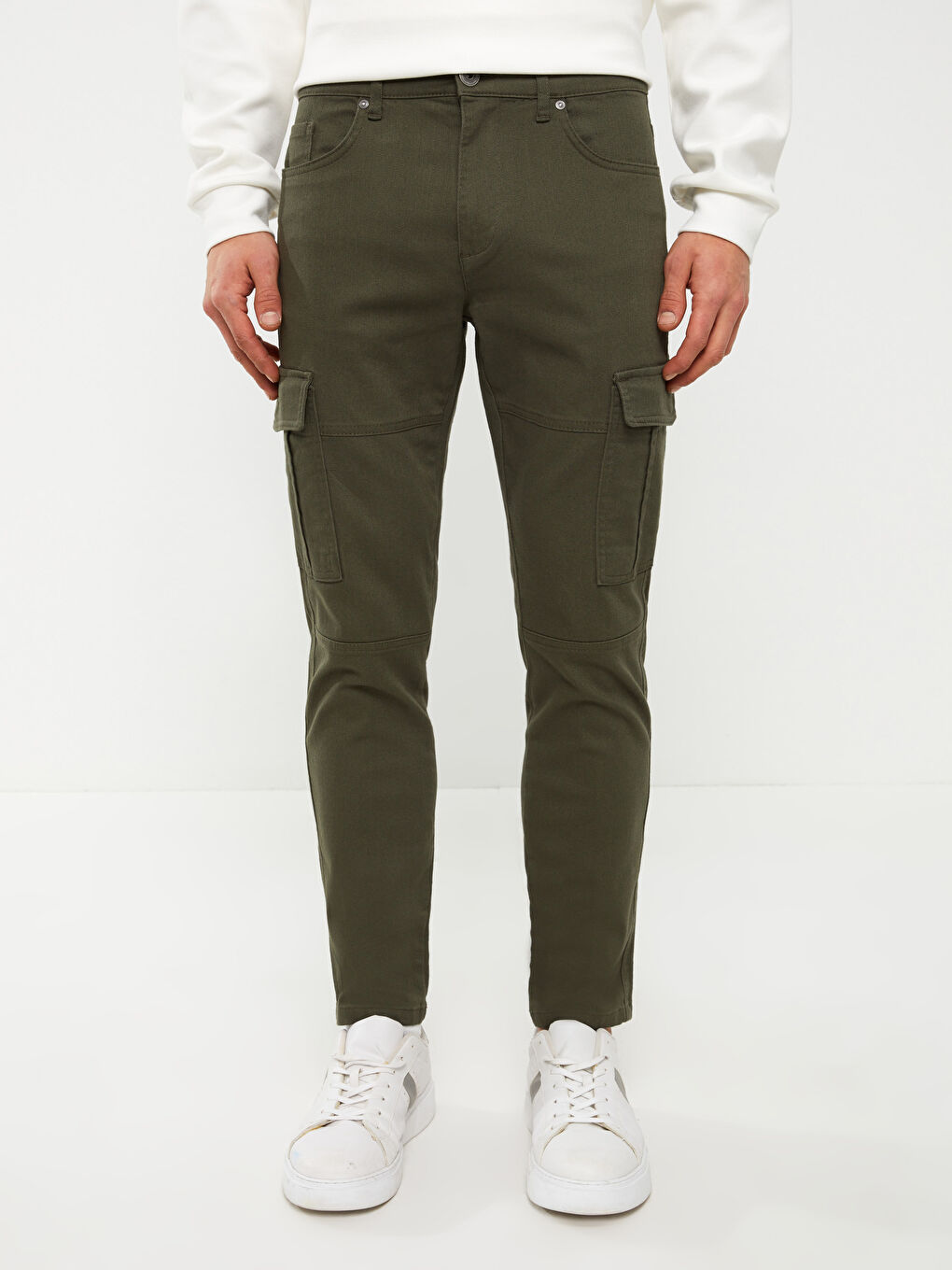 Haki Slim Fit Gabardin Erkek Kargo Pantolon-2