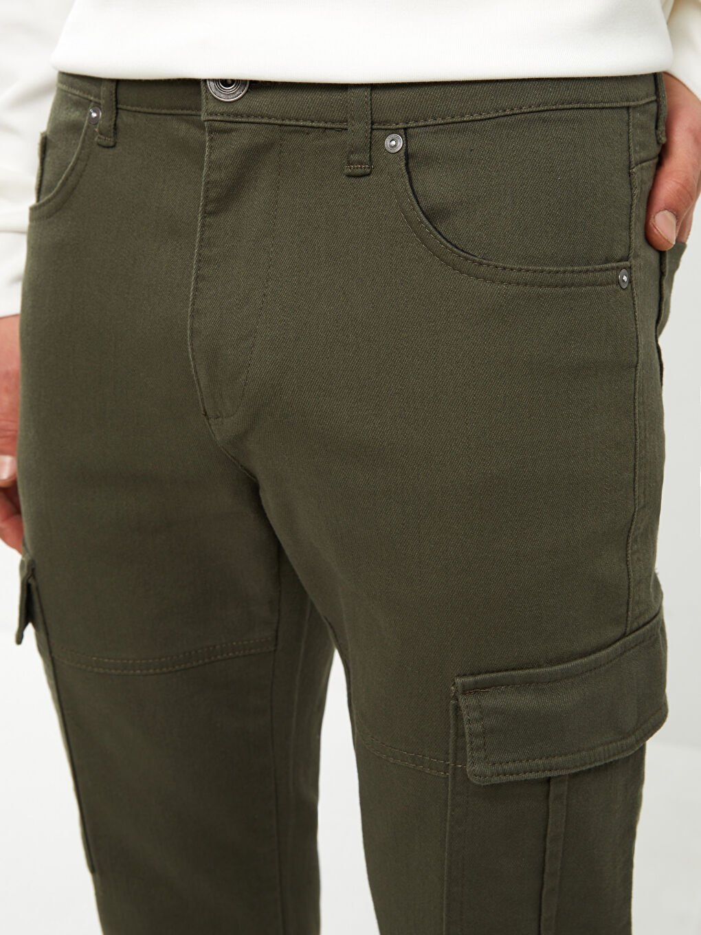 Haki Slim Fit Gabardin Erkek Kargo Pantolon-3