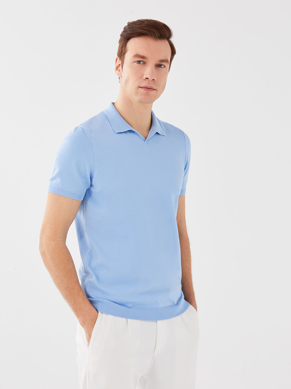 ерлерге арналған поло жағалы қысқа жең трикотаж жемпір-1