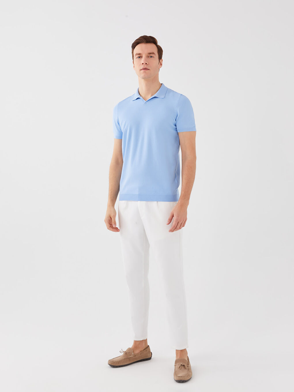 ерлерге арналған поло жағалы қысқа жең трикотаж жемпір-2