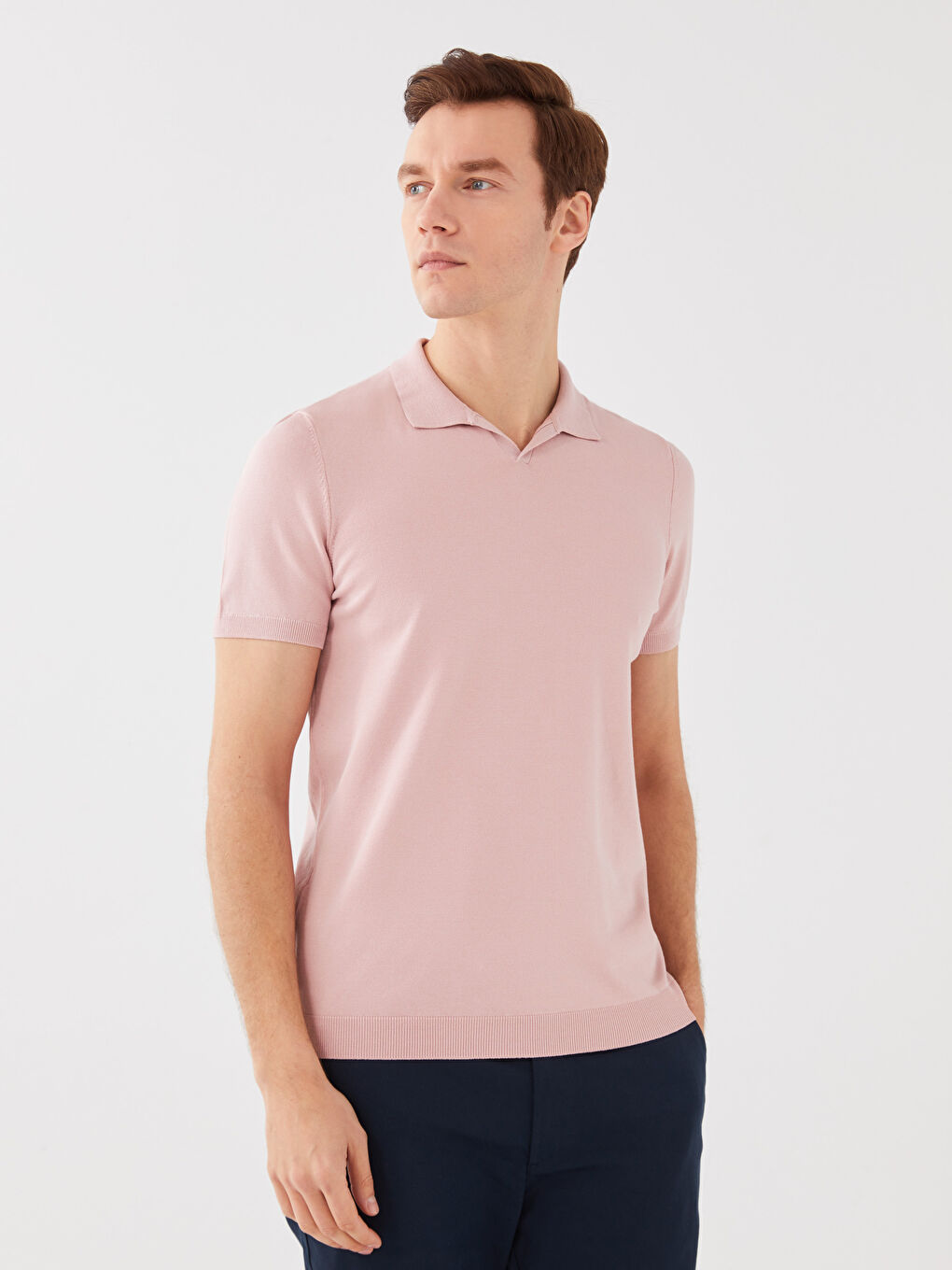 Pulover Tricotat cu Guler Polo și Mânecă Scurtă pentru Bărbați