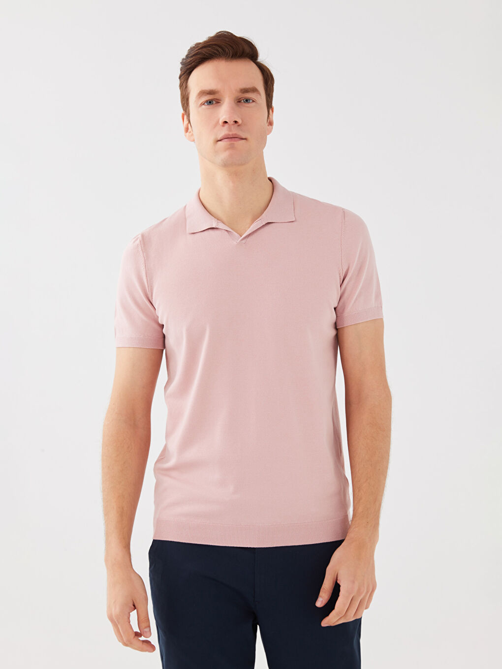 Pulover Tricotat cu Guler Polo și Mânecă Scurtă pentru Bărbați-1