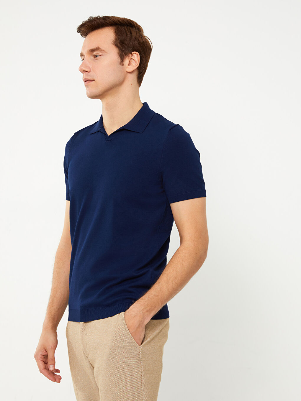 سترة تريكو بياقة بولو وكم قصير للرجال-1