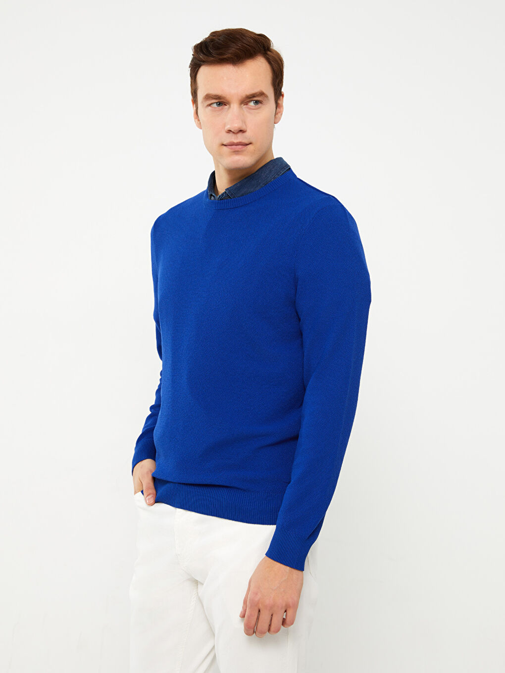 Crew Neck Long Sleeve Men's Tricot Sweater -S31865Z8-HRS