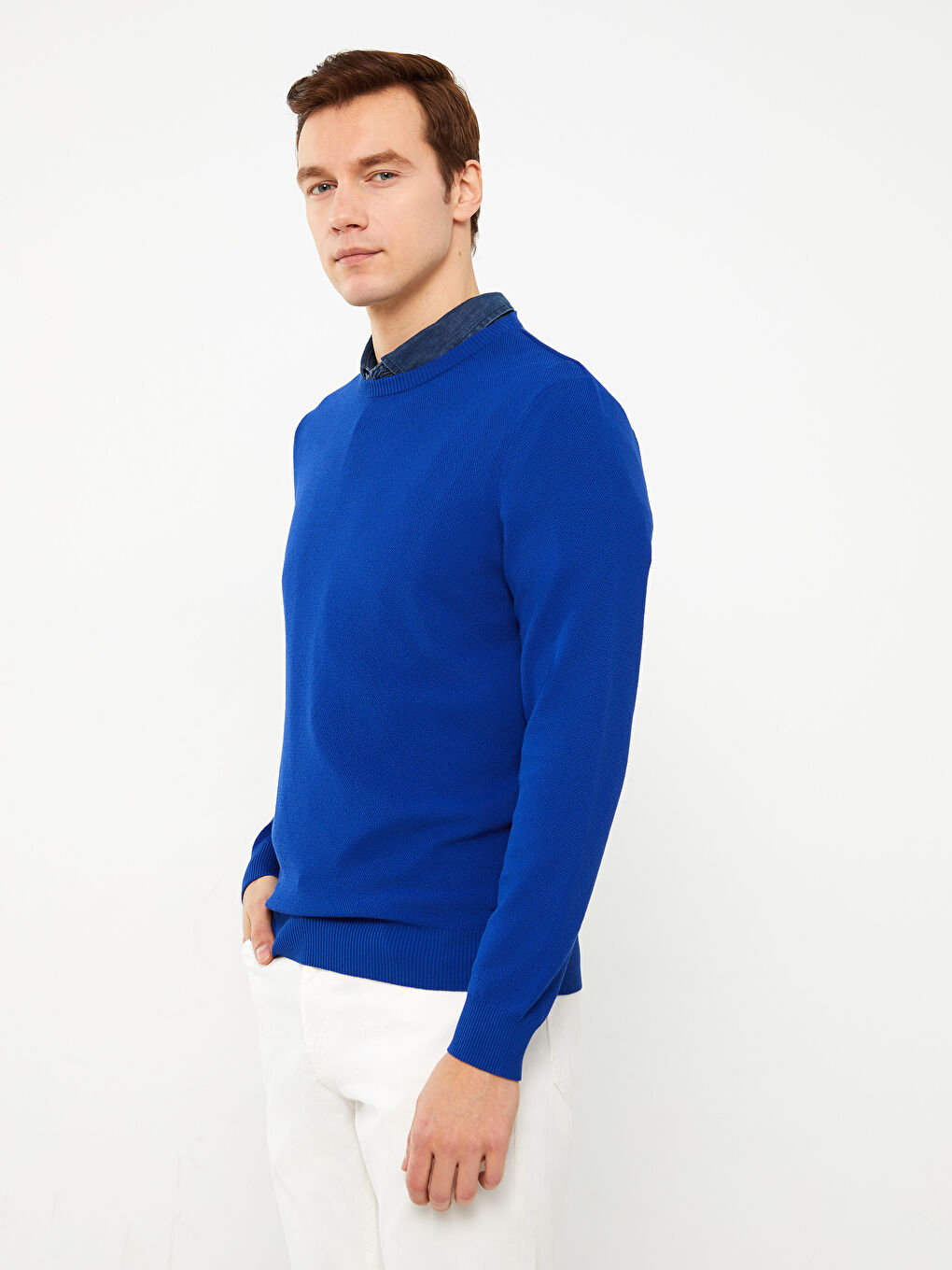 Crew Neck Long Sleeve Men's Tricot Sweater -S31865Z8-HRS
