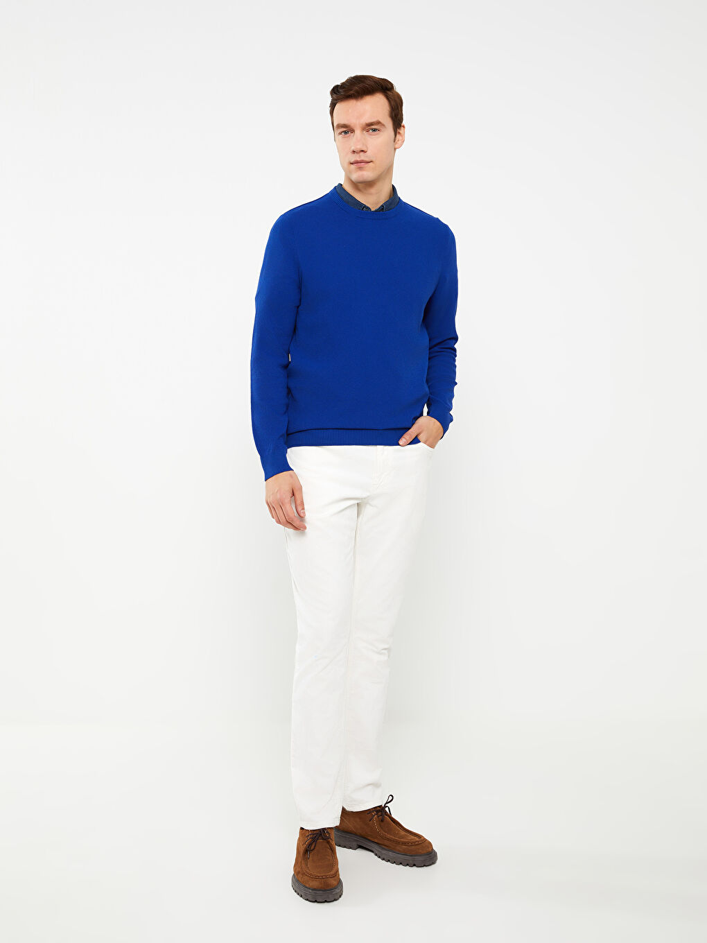 Crew Neck Long Sleeve Men's Tricot Sweater -S31865Z8-HRS
