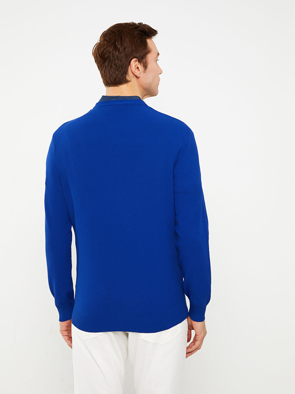 Crew Neck Long Sleeve Men's Tricot Sweater -S31865Z8-HRS