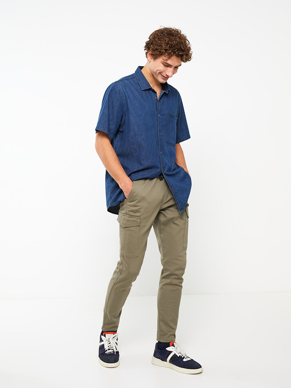 Haki Slim Fit Erkek Kargo Pantolon