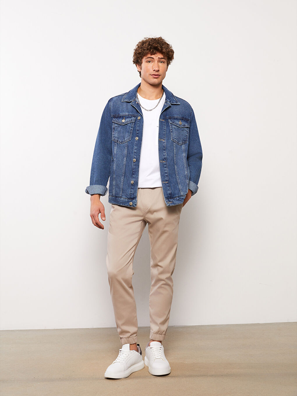 Bej Slim Fit Erkek Jogger Pantolon-1