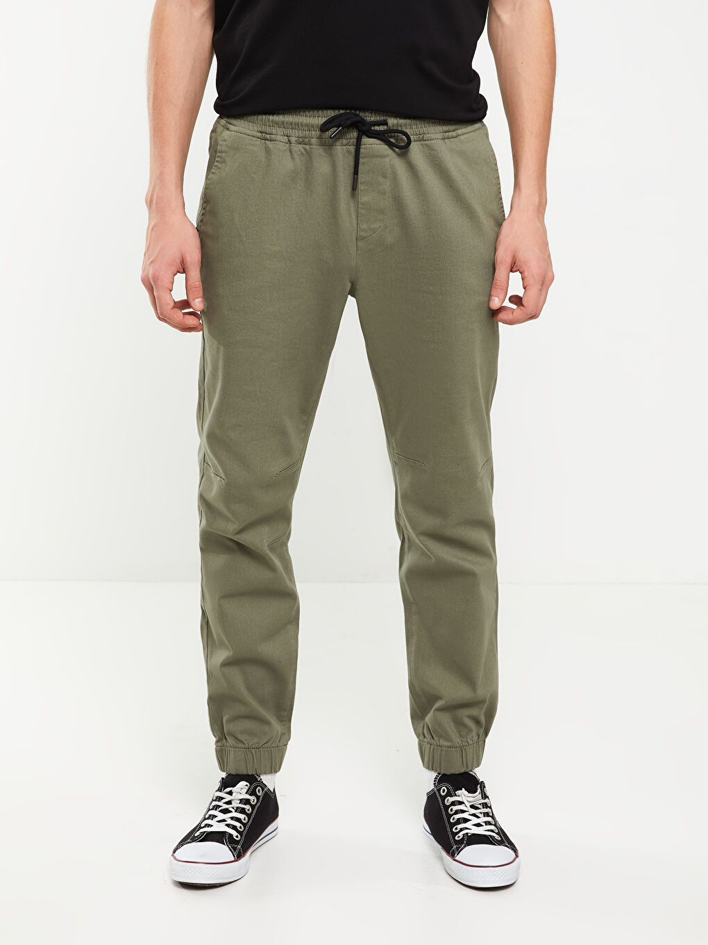 Ерлерге арналған тар пішім саржа джоггер шалбар-2