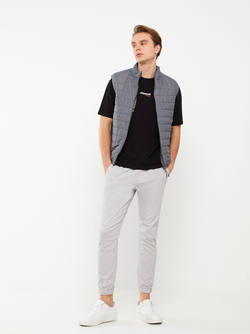 Gri Slim Fit Gabardin Erkek Jogger Pantolon