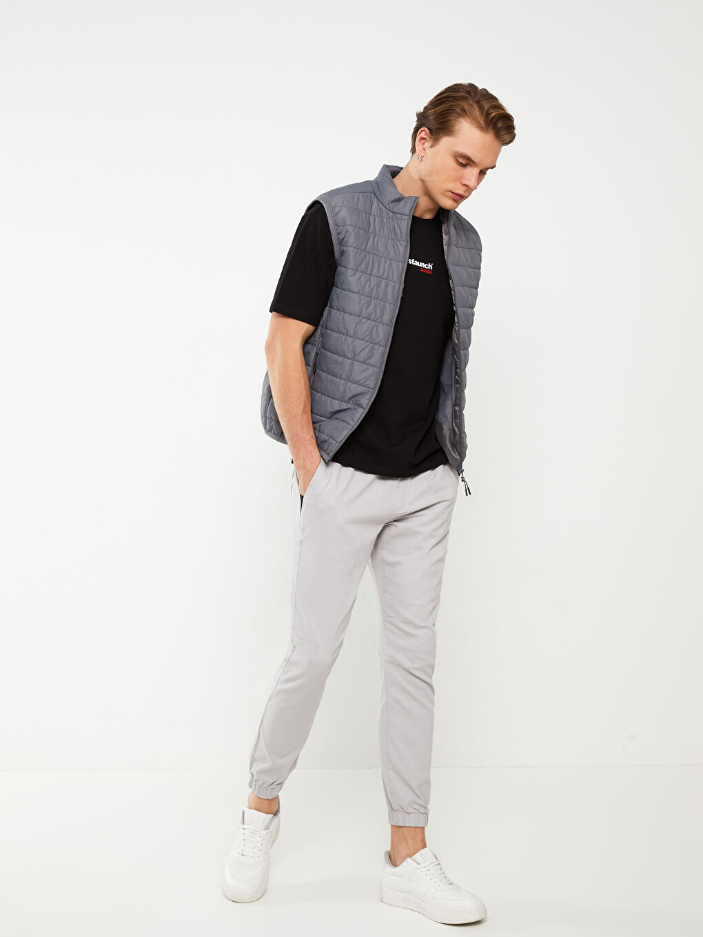 Gri Slim Fit Gabardin Erkek Jogger Pantolon-1